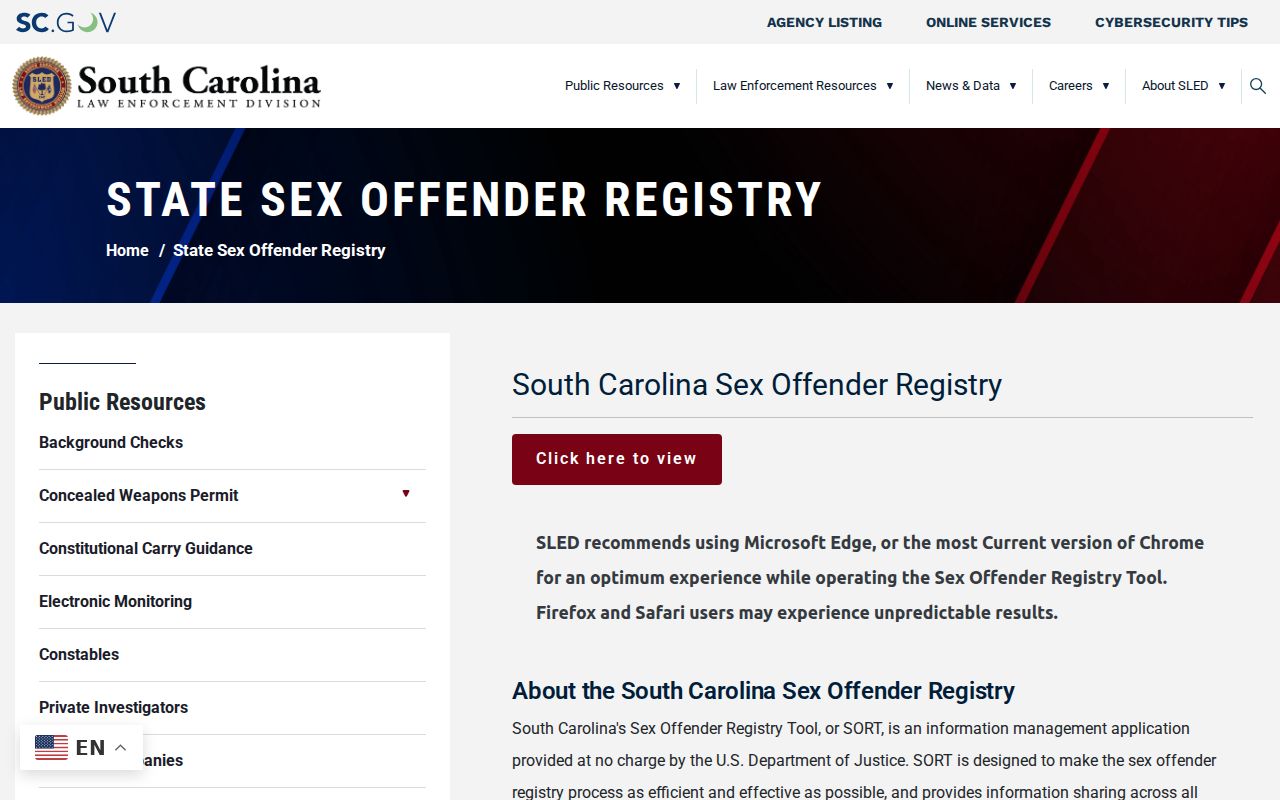 South Carolina registry rules for a Lexington County sex offender check