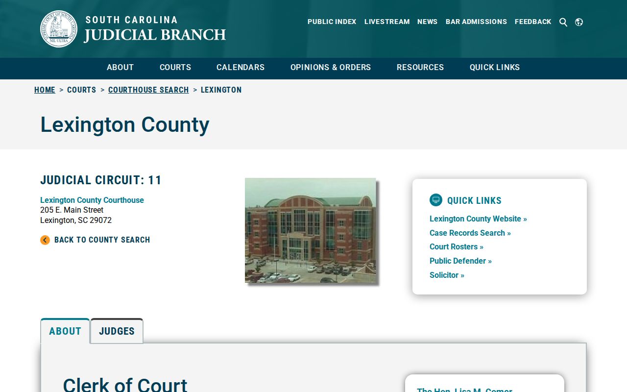 Lexington County criminal court courthouse and clerk listing