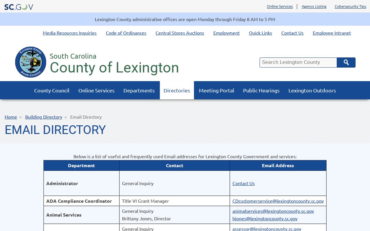 Lexington County arrest records email directory routing