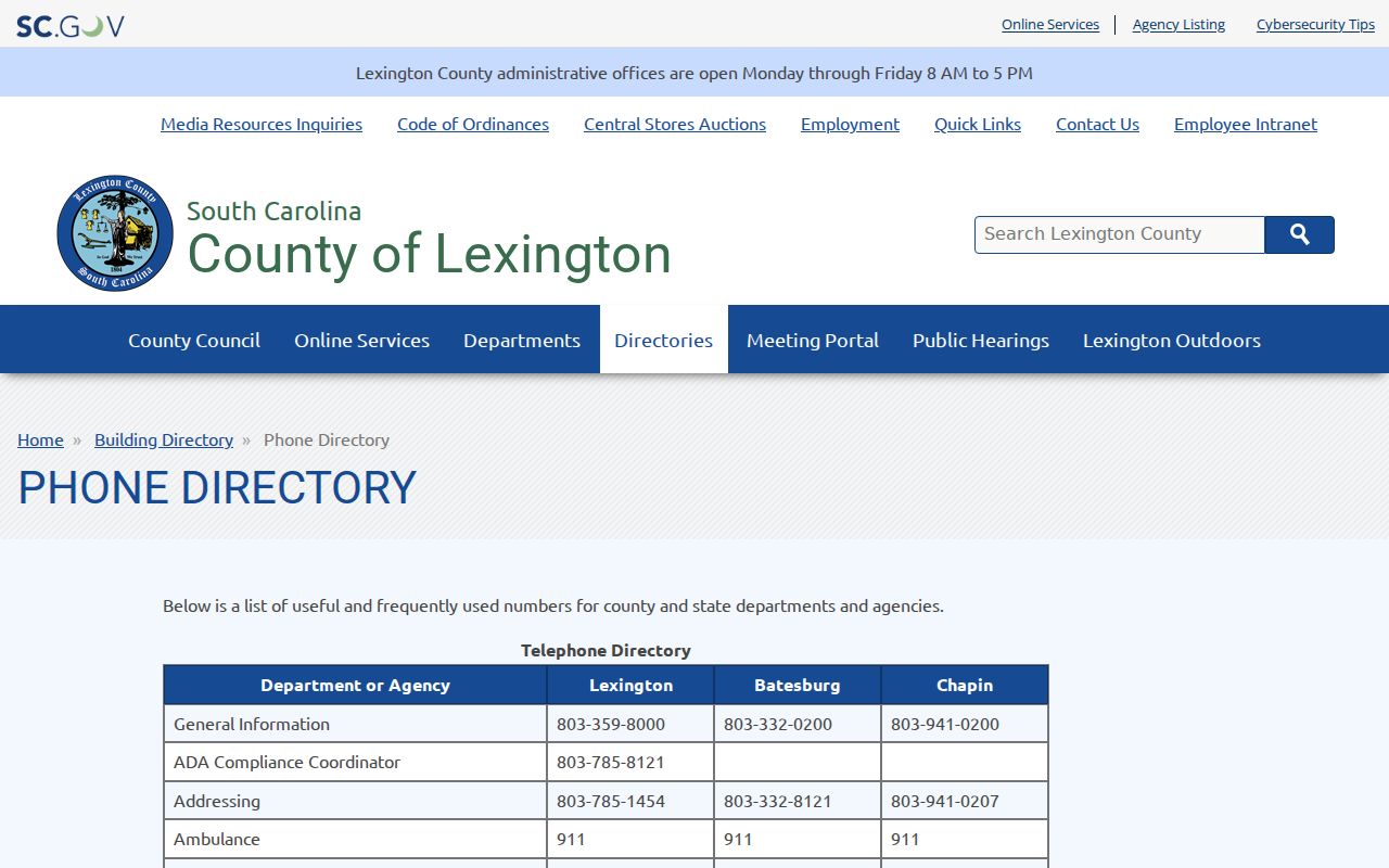 Lexington County arrest records phone directory access