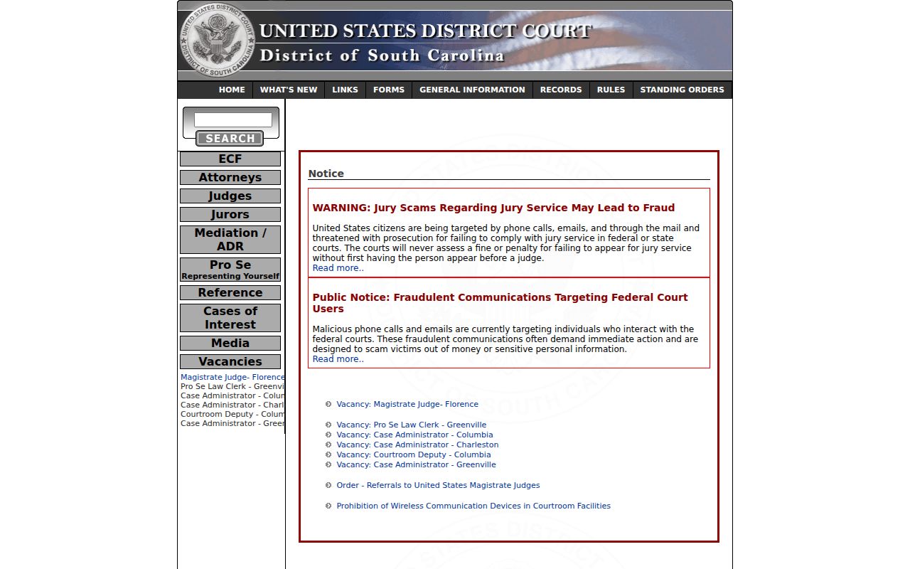 Federal criminal court records affecting Lexington County through the District of South Carolina
