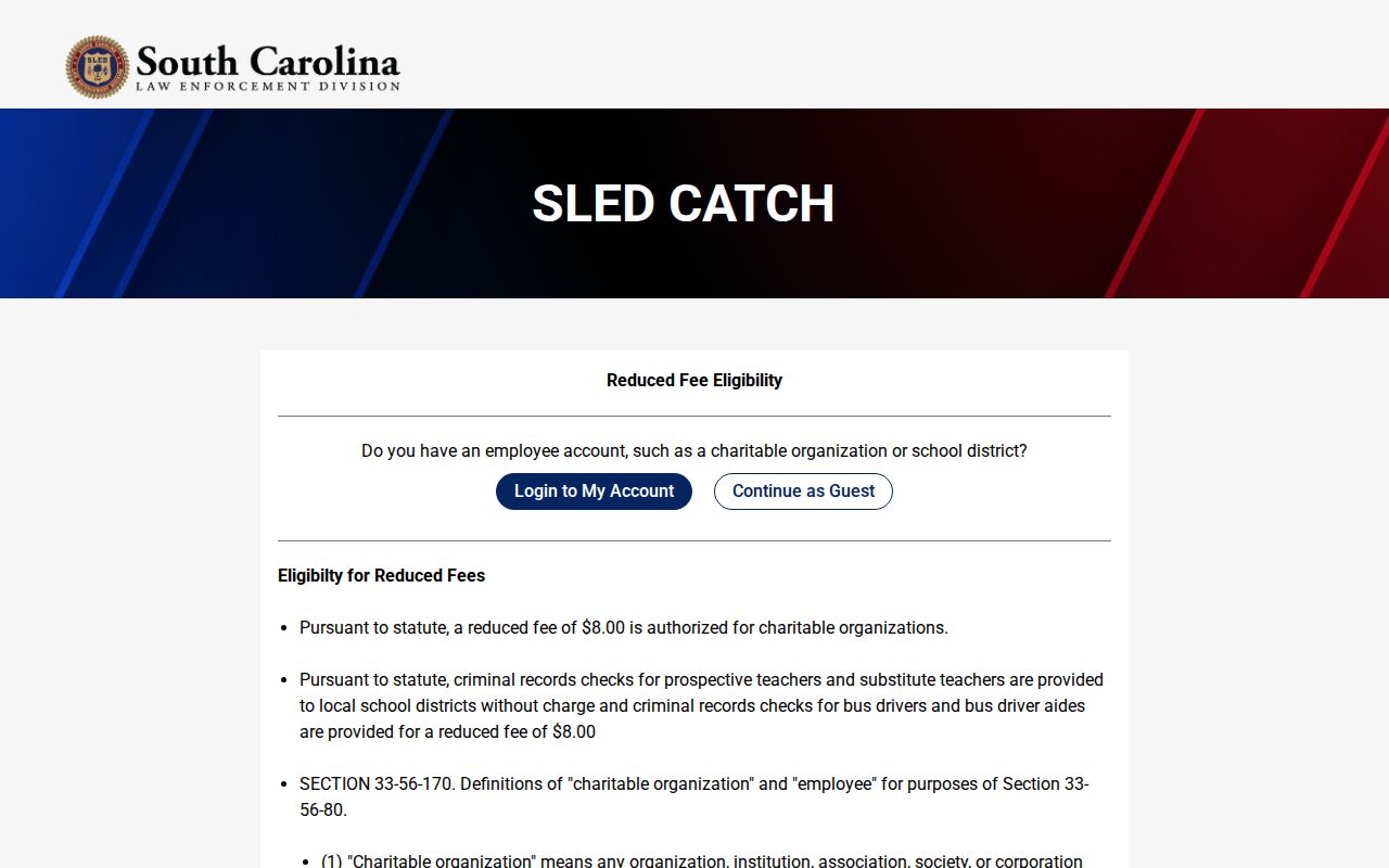 West Columbia criminal history SLED CATCH request path