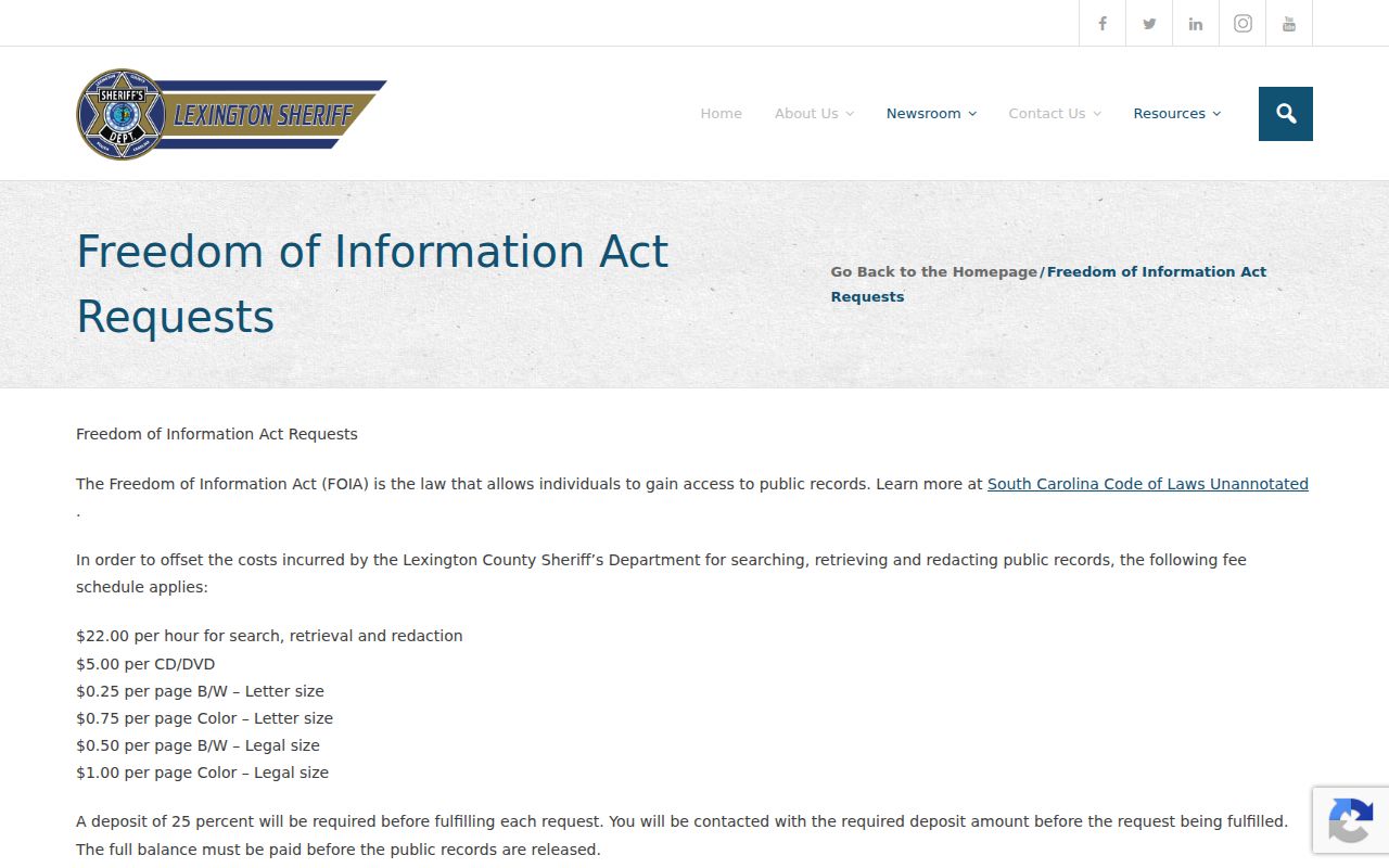 West Columbia criminal history county FOIA fallback