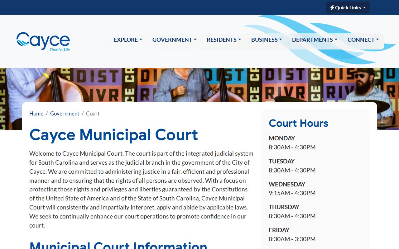 Cayce criminal history Municipal Court contacts and schedule